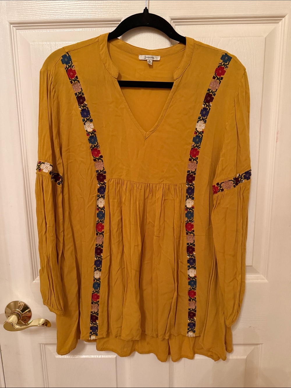 Jodifl Mustard Yellow Embroidered V-Neck Tunic